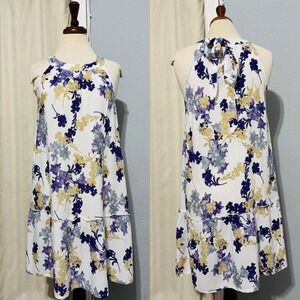 Vintage Millenium Women Halter Mini Sleeveless Sundress Purple Floral Back Tie L